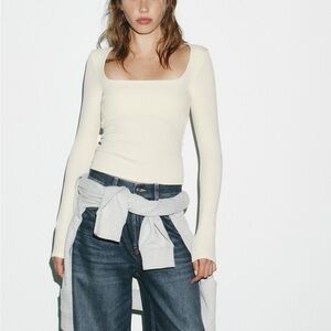 NWT ZARA Ribbed Square Neck Top